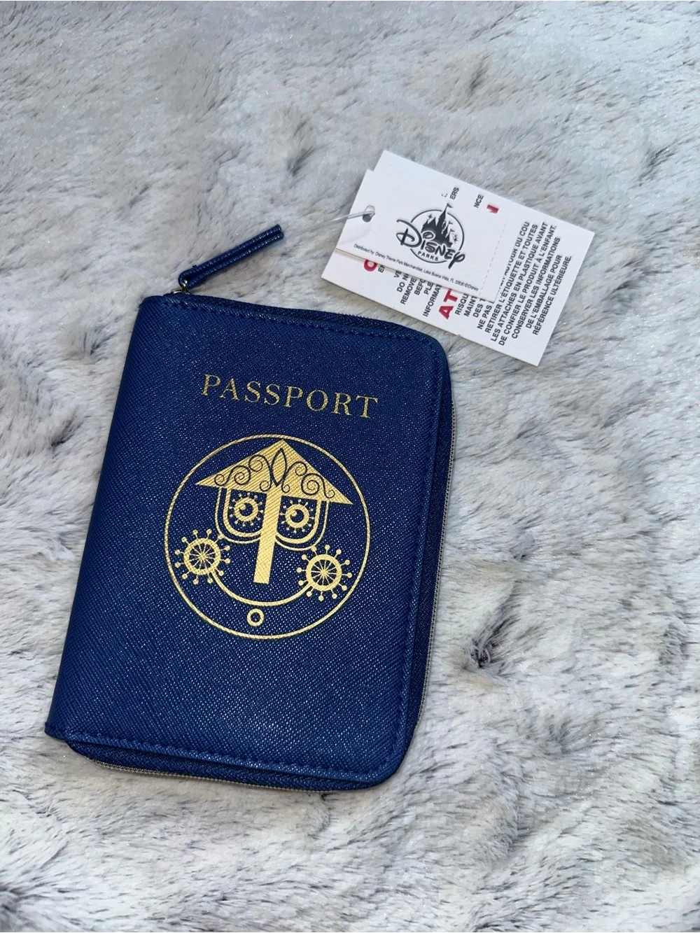Disney Navy and Gold Passport Holder with Zip Closure